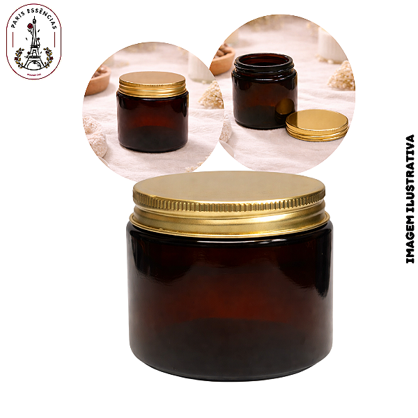 Pote de Vidro Âmbar 100g c/Tampa Alumínio Dourada - (UN)