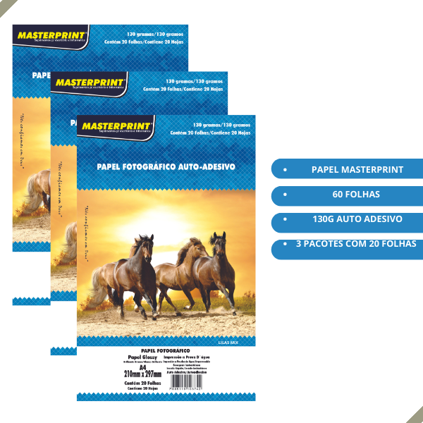 Papel Fotográfico Auto Adesivo A4 130g Glossy MASTERPRINT - 60 folhas