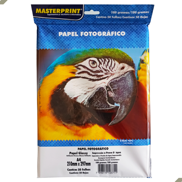 Papel Fotográfico Glossy Brilhante 180g tamanho A4 Masteprint - 50 folhas