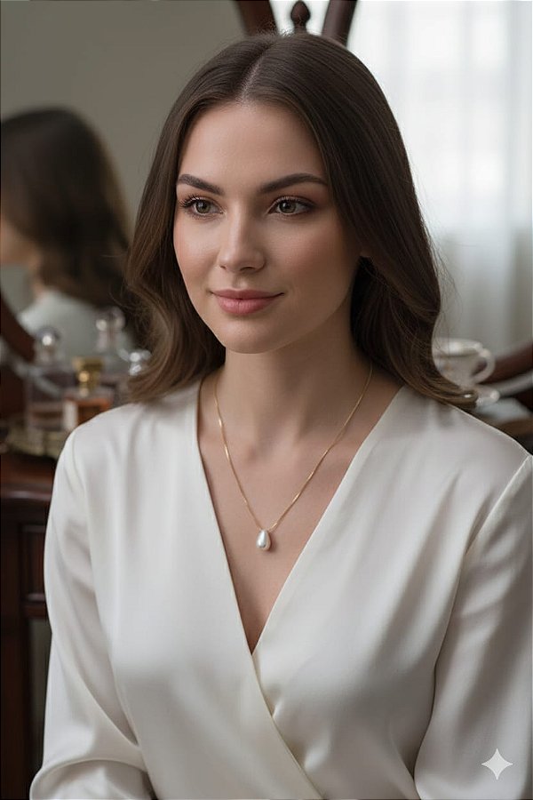 Colar com pingente gota de pérola (BANHADO A OURO)