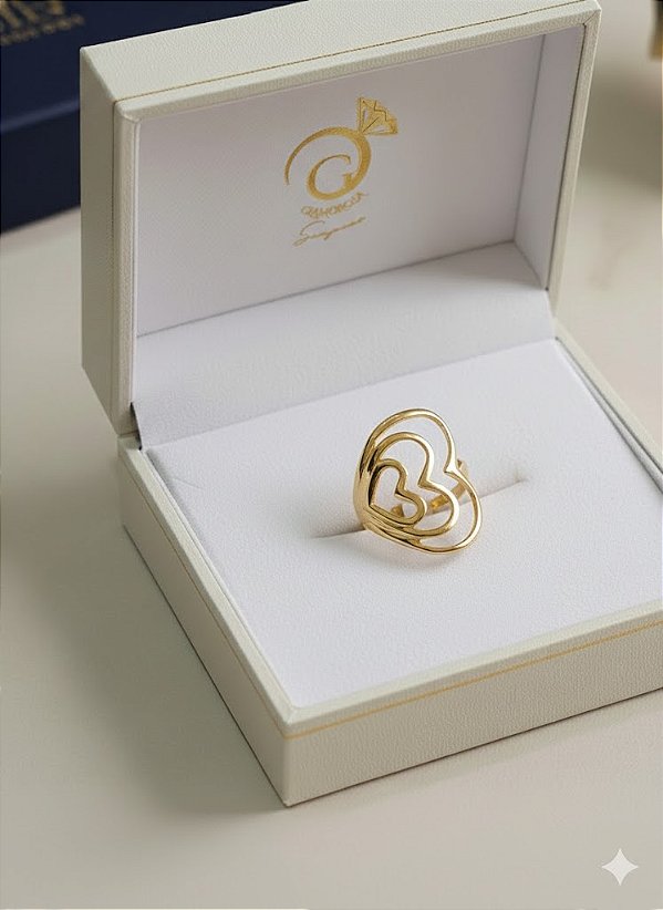 Anel três coração cromático (BANHADO A OURO 18K)