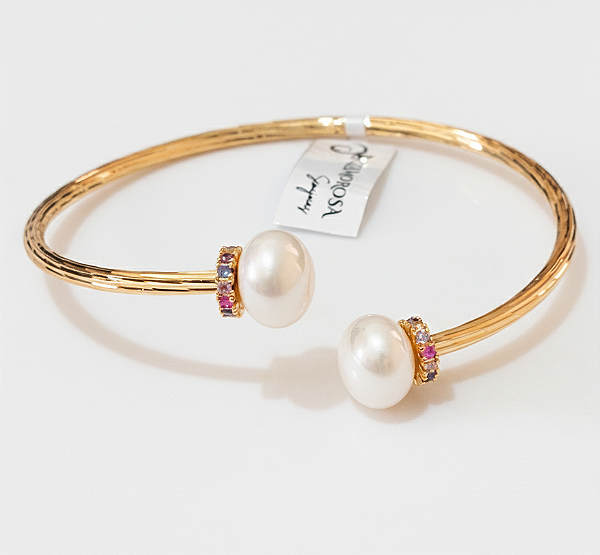 Bracelete aro fino com pérola na abertura (BANHADO A OURO 18k)