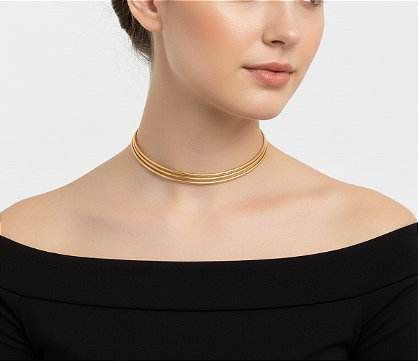 Aro gargantilha tripo liso (BANHADO A OURO 18K)
