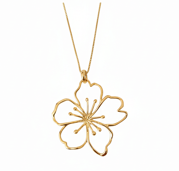 Corrente com pingente de flor vazada grande (BANHADO A OURO 18K)