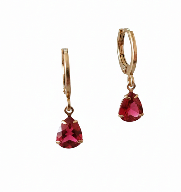 Brinco mini argola com extensor de zircônia gota pink