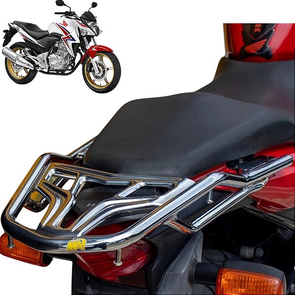 BAGAGEIRO SUPORTE BAU CB 300R 2009 A 2015 REFORÇADO CURTO CROMADO MA ACESSÓRIOS