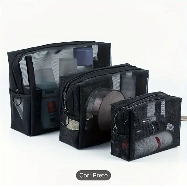 Conjunto de 3 bolsas de armazenamento de maquiagem, necessaire multifuncional, portátil, nylon