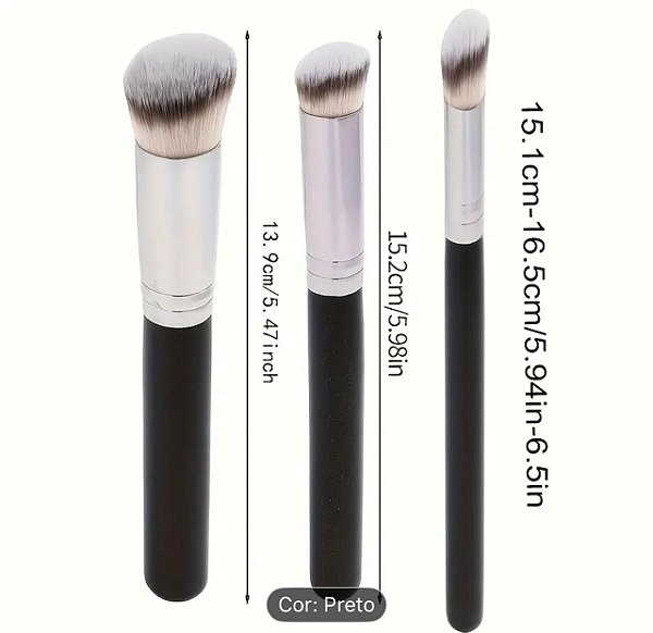 Conjunto de 3 pincéis para maquiagem - ideal para base, corretivo e sombra, com cerdas macias em nylon e cabo de madeira