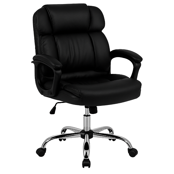 Cadeira de Escritório em PVC Bonded Leather Preta com Estrutura Ergonômica CADE-DO-HLC-1357L-1