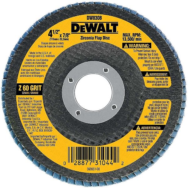 Disco de Lixa Flap 4 1/2x7/8 Grão 60 DW8308 Dewalt