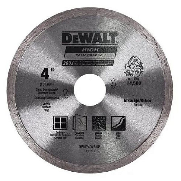 Disco Diamantado Continuo 4 Pol (105mm) Furo 20mm 14.500 DW47400BHP Dewalt