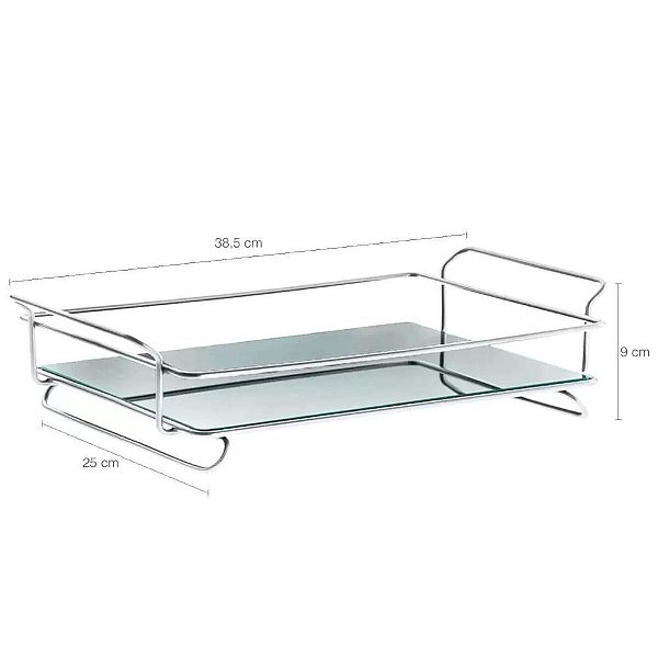 Bandeja Iris Cromada Aramada com Vidro Lapidado 39x40x250mm Schmitt