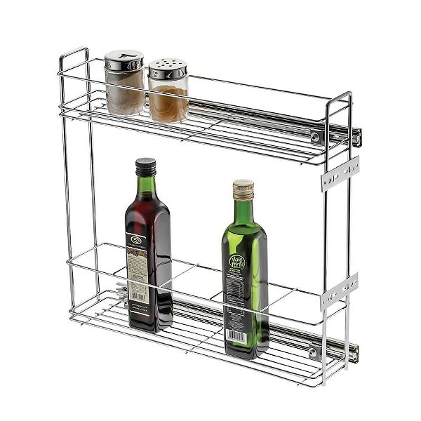 Porta Garrafa Lateral Slim Cromado 12,5x43,5x4,75cm com Trilho Telescópico Schmitt