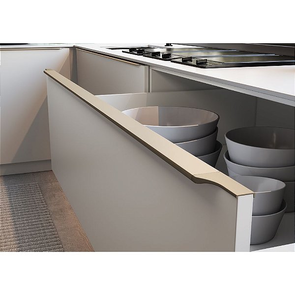 Perfil Puxador Alumínio RM-183 Facetato Ônix com 6m Champagne Claro Rometal