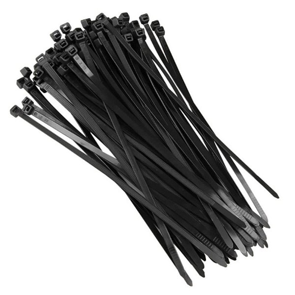 Abraçadeira Nylon 3,6mm x 200mm Preta 100 Peças