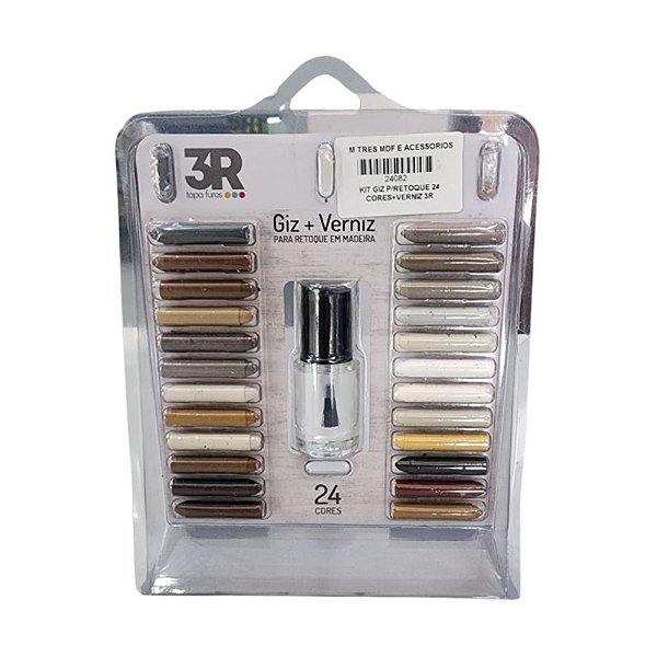Kit Giz para Retoque de MDF com 24 Cores+Verniz - 3R