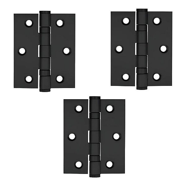 Dobradiça com Rolamento 3" X 2,5" X 2mm Inox Black 76005 Kit 3 unidades - Stam