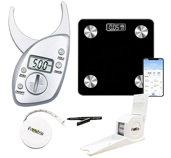 Kit Avaliação Física Adipômetro Digital Com Estadiômetro e Balança - Fitmetria