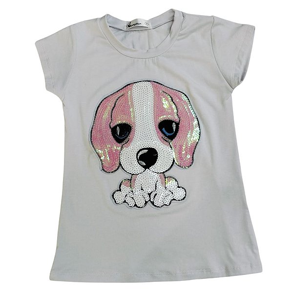 Camiseta Branca Cachorro Rosa