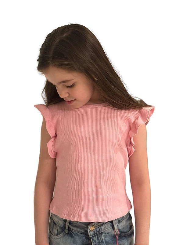 Camiseta Canelada Babado Rosa