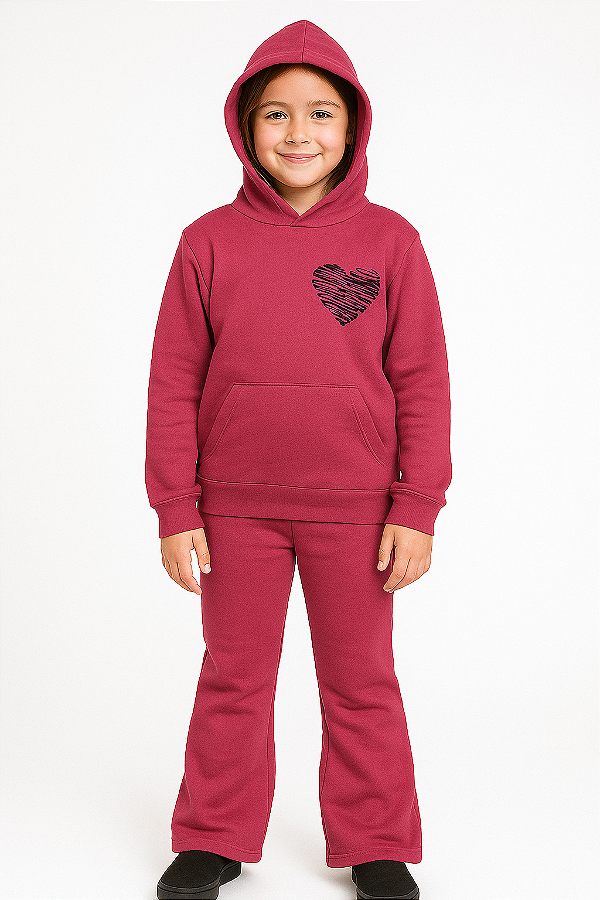 Conjunto Moletom Flanelado Pink Coração