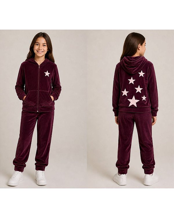 Conjunto Plush Estrelar vinho