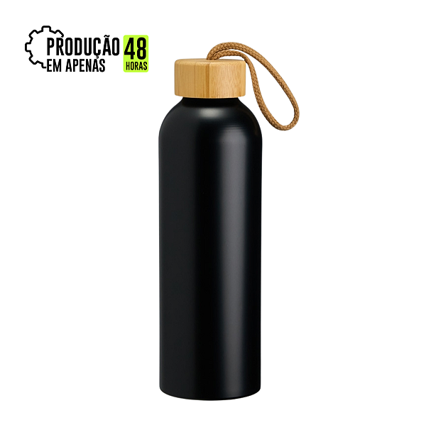 Garrafa de Alumínio Com Tampa Bambu 800ml Personalizado