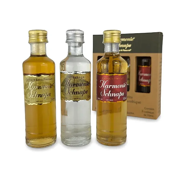 Kit com 3 cachaças em Miniaturas, 50ml - Harmonie Schnaps