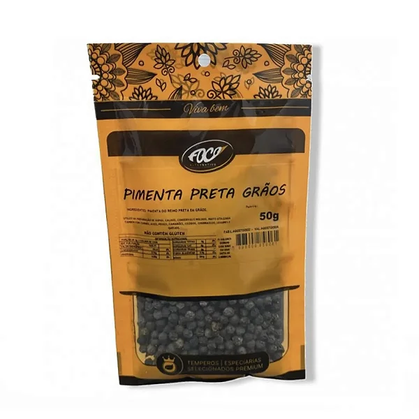 Pimenta Preta em Grãos Pacote, 50g - Foco Alternativo