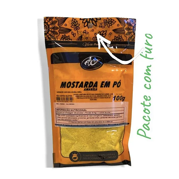 Mostarda em Pó Pacote, 100g - Foco Alternativo