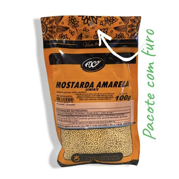 Mostarda Amarela Semente Pacote, 100g - Foco Alternativo