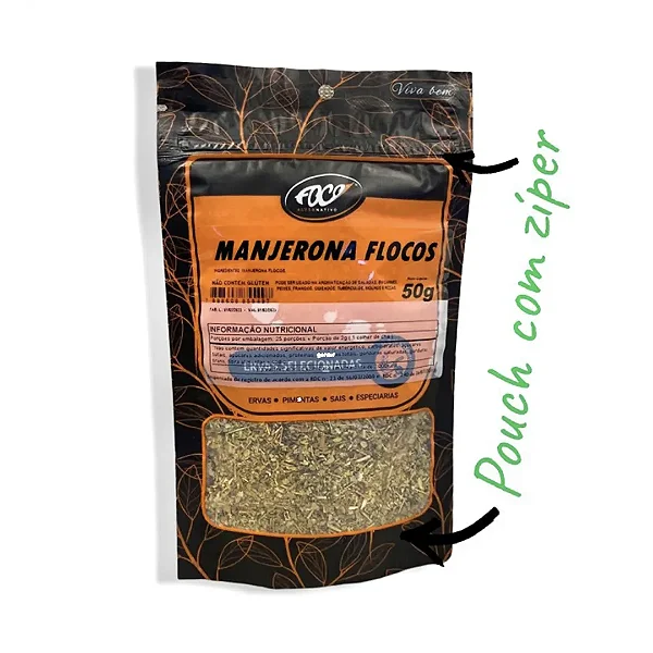 Manjerona Flocos Pacote, 50g - Foco Alternativo