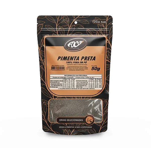 Pimenta Preta 100% Pura Pacote, 50g - Foco Alternativo
