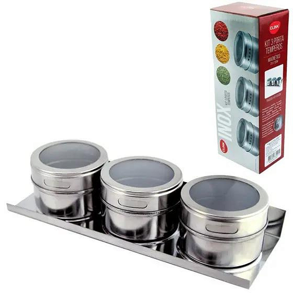 Kit 3 Porta Temperos Magnético – Inox