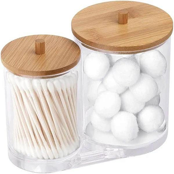 Organizador Algodão e Cotonete Duplo  – Bambu