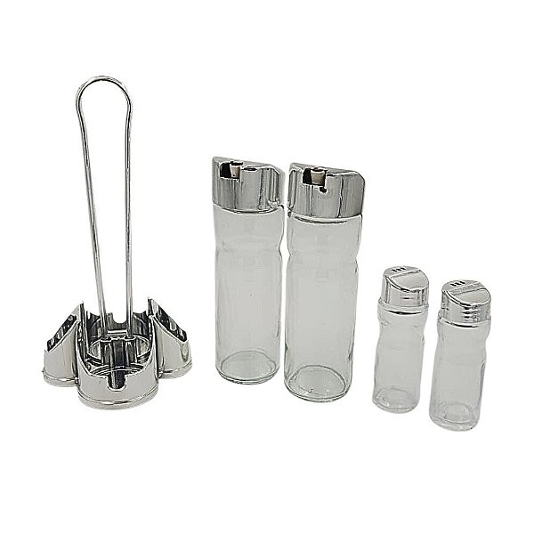Galheteiro Vidro Vinagre/Sal C/ 4 Peças