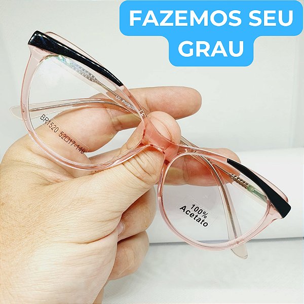 Óculos de GRAU feminino rosa e cinza Estilosa estilo blogueira armação modelo CV160.