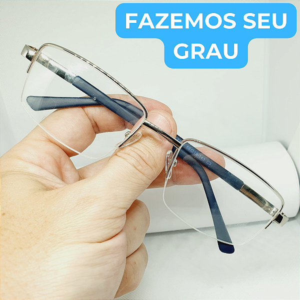 Armação de óculos masculino resistente metal prata retangular CV210.