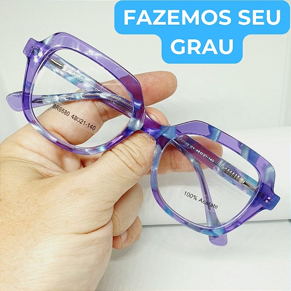 Armação para óculos de grau feminino Roxo/uva quadrado armação modelo CV1015