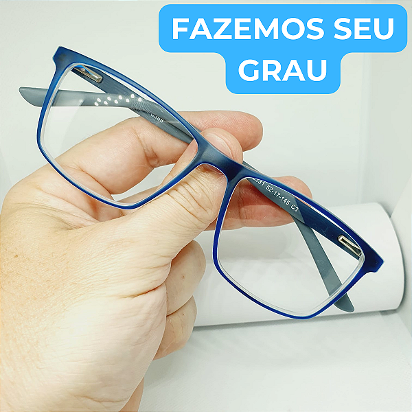 Armação de óculos grau masculino resistente estiloso Azul modelo CV216.