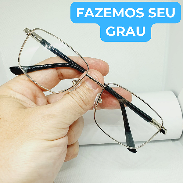 Armação de óculos para grau masculino retangular prata CV279