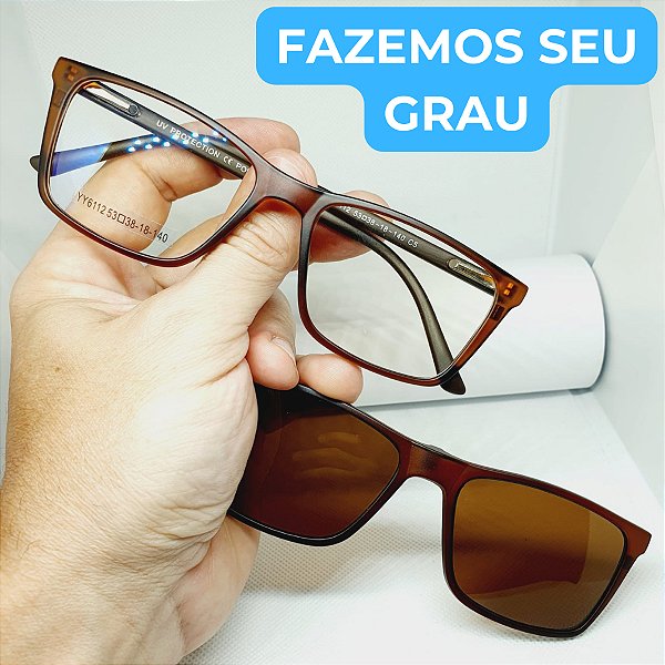 Óculos para armação de GRAU masculino Clip On moderno modelo CV228.