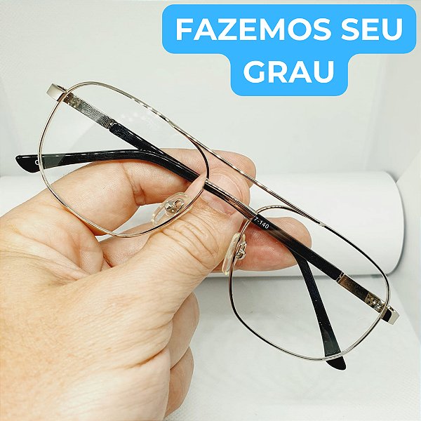 Armação de óculos masculino resistente metal retangular prata CV284