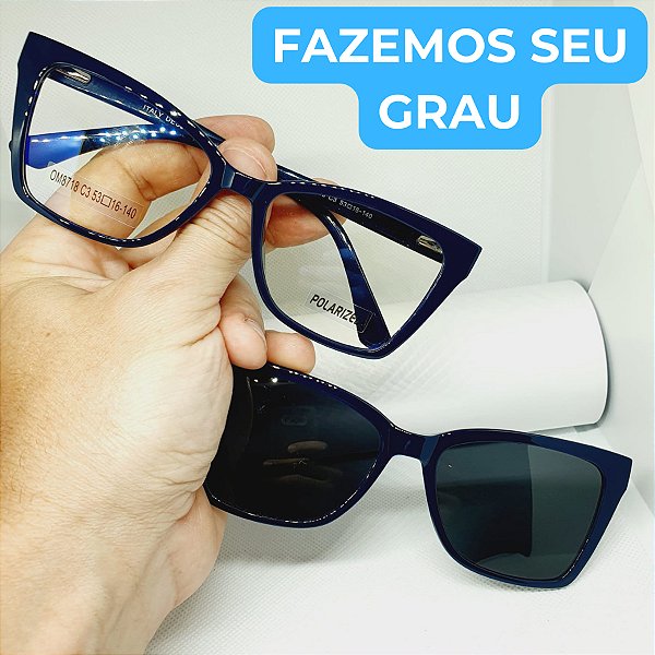 Armação para óculos de grau feminino Clipon Azul estilo blogueira armação modelo CV1122