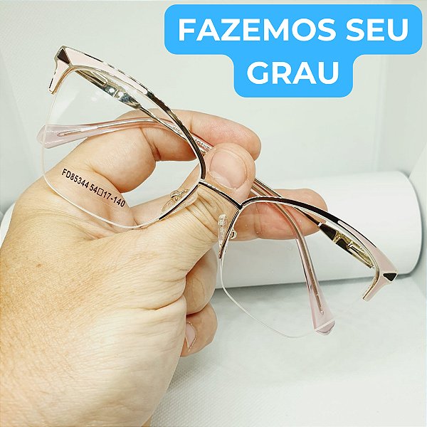 Armação para óculos de grau Feminino gatinho Metal Dourado/Rosa Estilosa modelo CV198