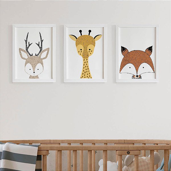 Quadros para quarto de bebê Safari Animais Escandinavos Floresta