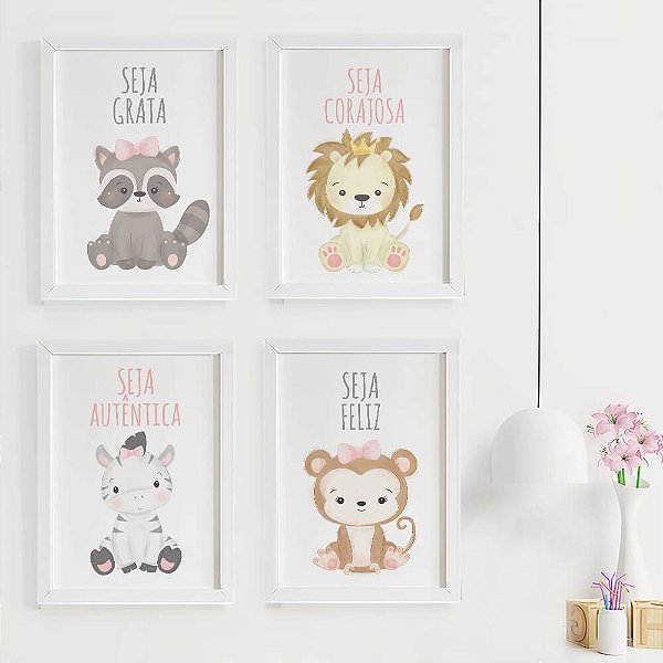 Quadros para quarto de menina Seja Corajosa Seja Grata Seja Autêntica Seja Feliz