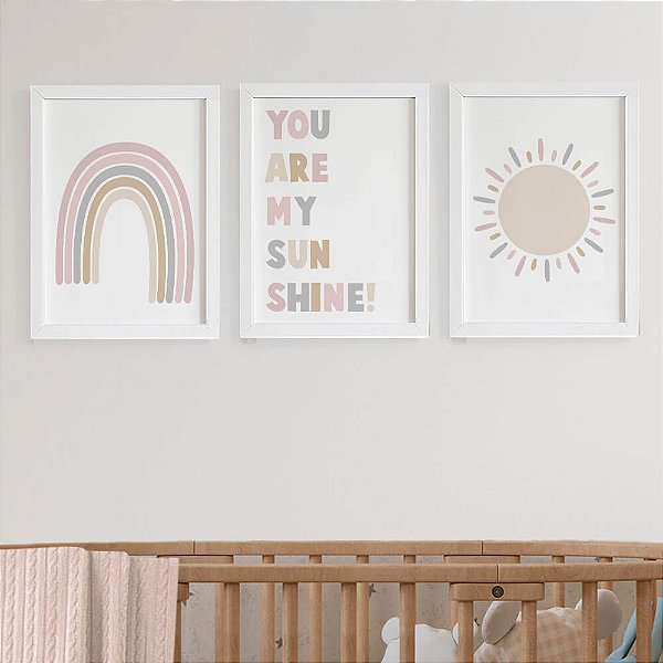 Quadros para quarto infantil You are my sunshine Arco íris e Sol