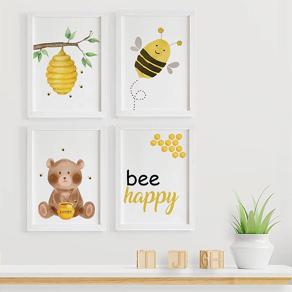 Quadros para quarto de bebê Abelhinhas Urso Bee Happy