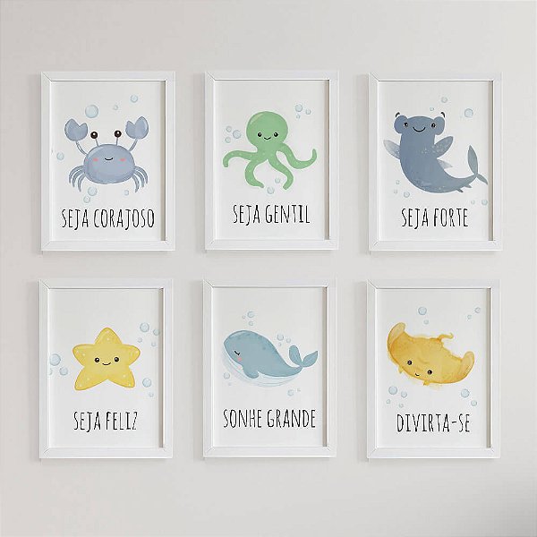 Quadros para quarto de Bebê Fundo do mar com Frases Positivas